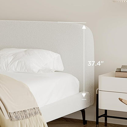 Acanva Modern Minimalist Upholstered Platform Bed Frame with Headboard, Mattress Foundation Base with Metal Slats Support, No Box Spring Needed, Non-Slip, White, Full Size