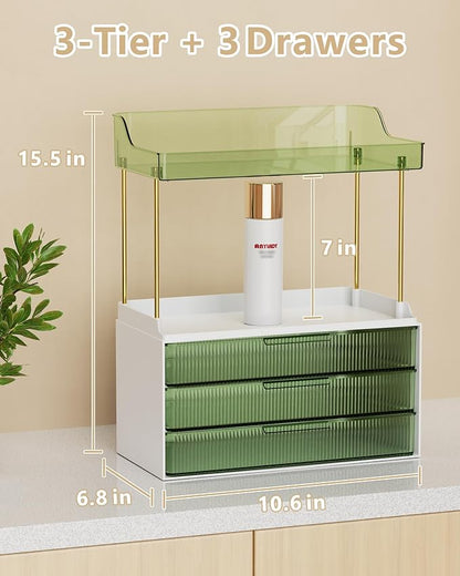 Bathroom Organizers and Storage, Makeup Organizer (Sturdy Durable Attractive), Ideal for Vanity, Countertop, Counter, Perfume, Skincare, Cabinet, Cosmetic, Dresser Organizer (Green)