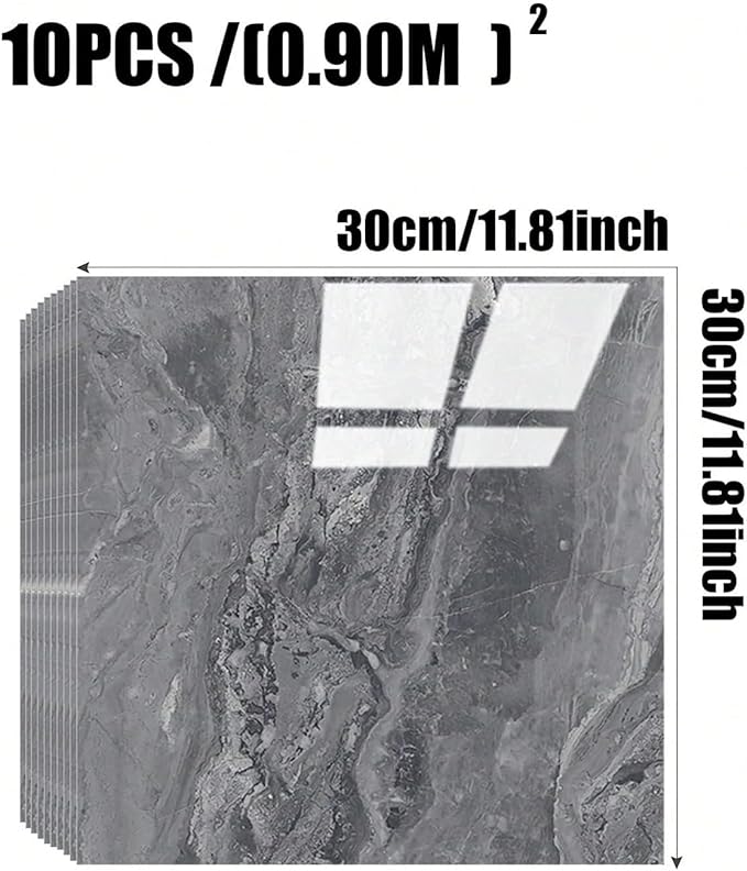 10pcs Marble Peel and Stick Backsplash Waterproof Washroom Wall Panels, Peel and Stick Tile, PVC Wall Panels for Kitchen (Grey Marble Tiles, 11.8" x 11.8" x2.5MM x 10Pack)