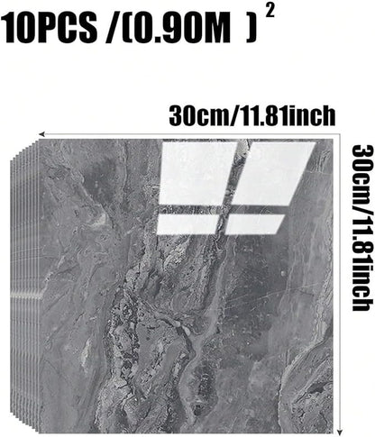 10pcs Marble Peel and Stick Backsplash Waterproof Washroom Wall Panels, Peel and Stick Tile, PVC Wall Panels for Kitchen (Grey Marble Tiles, 11.8" x 11.8" x2.5MM x 10Pack)