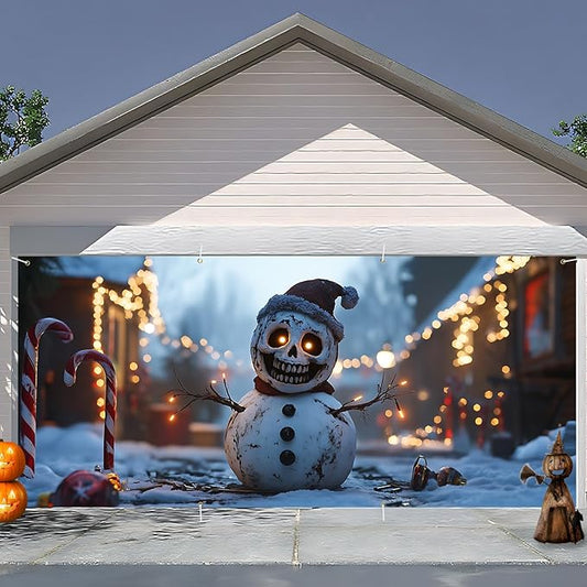 6 x 13 ft Halloween Garage Door Decorations Halloween decorations Witch Door Cover, Hanging Banner, Cauldron Backdrop Mural for Home, Outdoor, Indoor, Spooky Party, Wall, Window (Snowman)