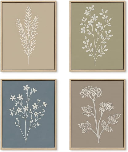 DAJONART Neutral Boho Botanical Wall Art Set of 4,Terracotta & Sage Green Abstract Prints Framed Canvas for Boho, Japandi, and Earth Tone Home Decor, Abstract Earth-Tone Botanical Canvas Art,11x14 in