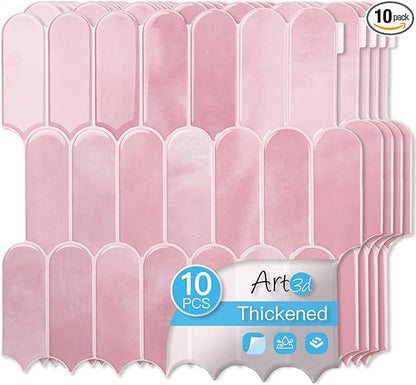 Art3d 12 x 12 Inch Heavy-Duty Peel and Stick Backsplash, Self-adhesive Wall Tiles for Kitchen Bathroom Decor, 10-Pack Pink