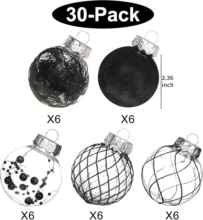 Clear Christmas Ball Ornaments, 30ct Shatterproof Xmas Ball Decorations 2.36" for Halloween Christmas Party