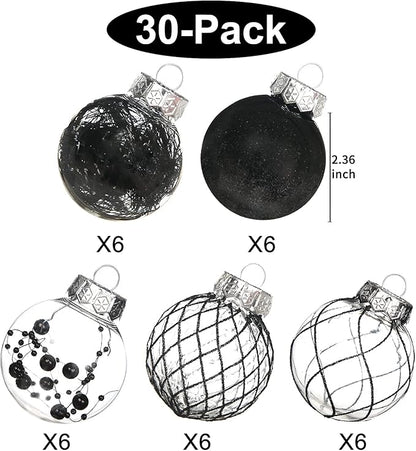 Clear Christmas Ball Ornaments, 30ct Shatterproof Xmas Ball Decorations 2.36" for Halloween Christmas Party