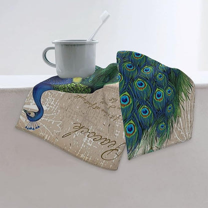 Peacock Hand Towels Set of 2 Absorbent 15.7x27.5 Kitchen Guest Towels Farmhouse Teal Blue Peacock
