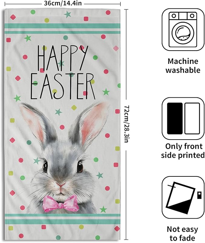 Easter Rabbit Dish Towels 2 Pack Blue Bunny Holiday Finger Tip Towels 14x28