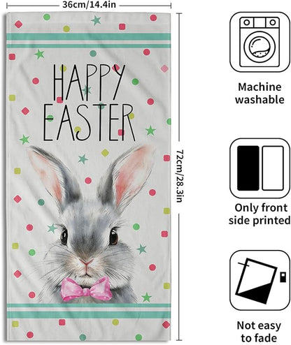 Easter Rabbit Dish Towels 2 Pack Blue Bunny Holiday Finger Tip Towels 14x28