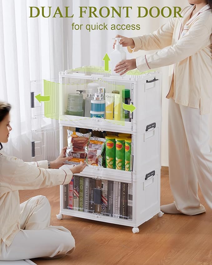 OlarHike Stackable Storage Bins with Lids Folding Storage Box with Doors and Wheels 6 Pack Cubes