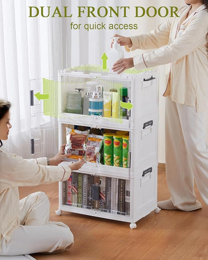 OlarHike Stackable Storage Bins with Lids Folding Storage Box with Doors and Wheels 6 Pack Cubes