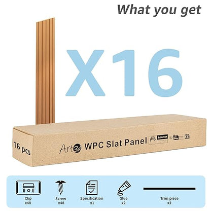 Art3d WPC Wainscoting Panels, 16-Pack 48 x 6 Inch 3D Wall Accents for Interior Wall Decor, Living Room, Bedroom, Boxwood