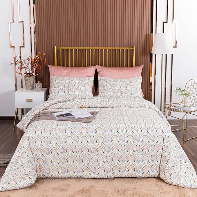 CLOTHKNOW Aztec Queen Comforter Set 3Pcs Boho Bedding Comforter Sets Geometric Bed Comforter with 2 x Pillowcases