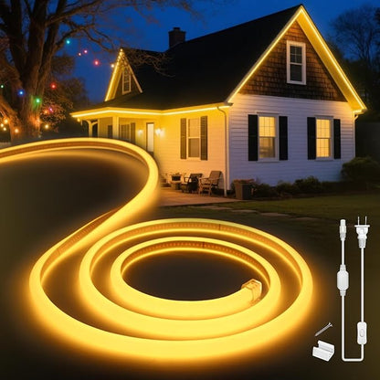 LED Neon Lights Warm White 3000K,32.8ft 110-120V LED Strip Lights,Flexible Outdoor Waterproof Neon Rope Lights for Bedroom,Cabinet,Kitchen,Living Room,Mirror,Halloween Decor