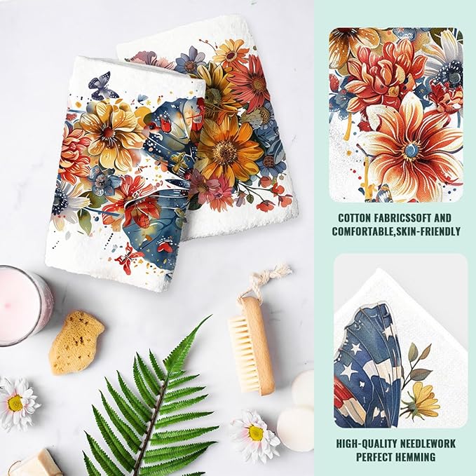 American Flag Butterfly Kitchen Dish Towels Set of 2 Watercolor Holiday Tabletop Decor Butterfly