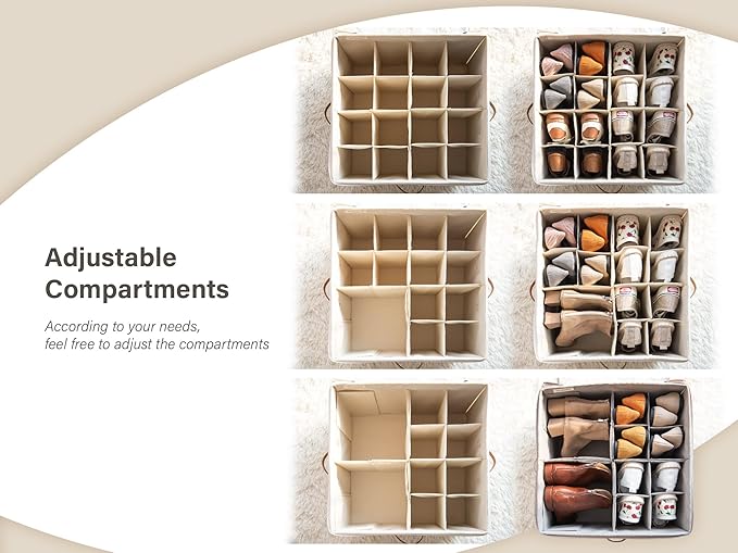 StorageWorks Shoe Organizer for Closet, Fits up to 24 Pairs, Shoe Cubby Storage Containers with Adjustable Dividers and Clear Cover, Grey