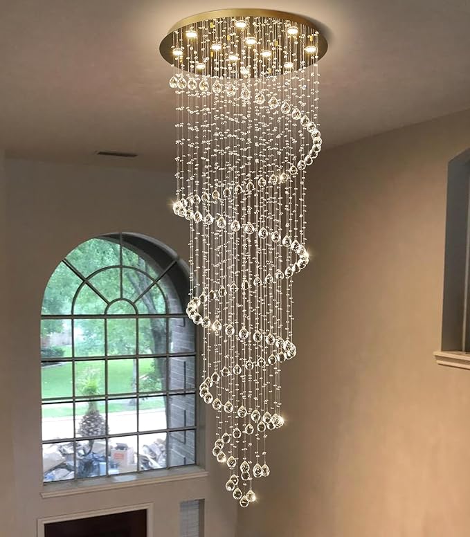 118 Inches Crystal Glam Chandelier Long Light Chandeliers with Dimmable Light Bulbs Gold High Ceiling Pendants Light Fixtures for Foyer Entryway Living Room Stair