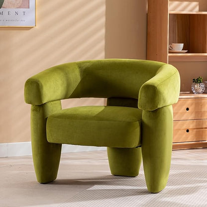 Mid Century Modern Accent Barrel Chair Comfy Upholstered Round Armchair with Montage Design, Velvet Boucle Lounge Chair for Living Room Bedroom Apartment, Green