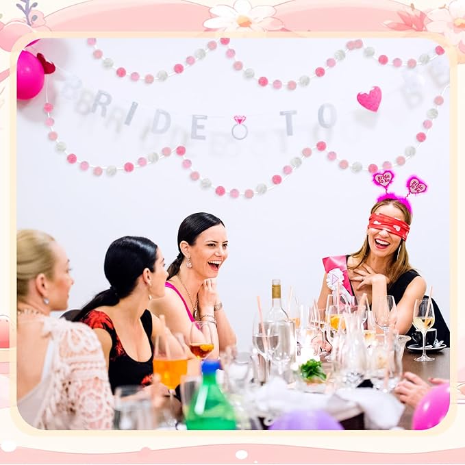 2 Pack Large Pom Poms Garland Hanging Decorations Colorful Soft Faux Rabbit Fur Ball Garland for Easter Xmas Holiday Wedding Baby Shower Birthday Party Supplies(Pink,2.36 Inch)