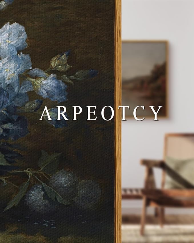 ARPEOTCY Vintage Framed Canvas Wall Art, Bathroom Hydrangea Peonies Floral Pictures Retro Wall Decor, Large Prints, Bedroom Living Room Flower Paintings Farmhouse Moody Home Decorations, 24x36 Inch