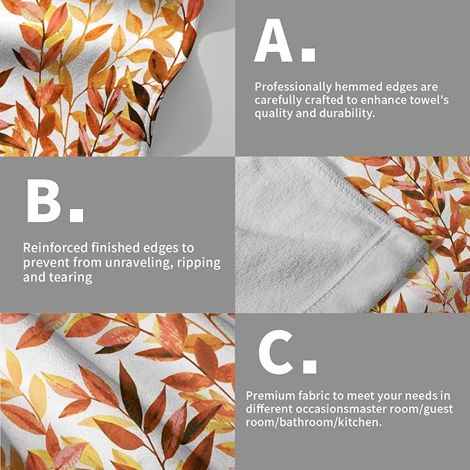 Orange Eucalyptus Hand Towels Set of 2 Fall Leaves Botanical Plant Decorative Soft Absorbent Kitchen