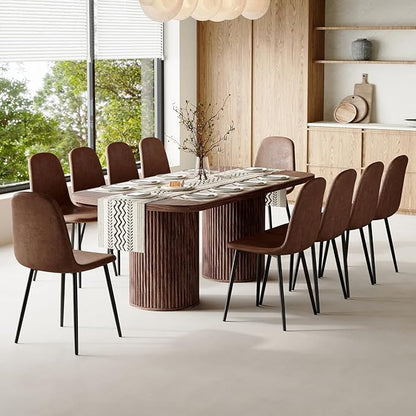 79" Dining Table Set for 10,Large Rectangular Kitchen Table Set for 10 with Cushioned Chairs,Modern Mid-Century Wood Dining Room Table Set for 10,Ideal for Dining & Gatherings (Walnut)