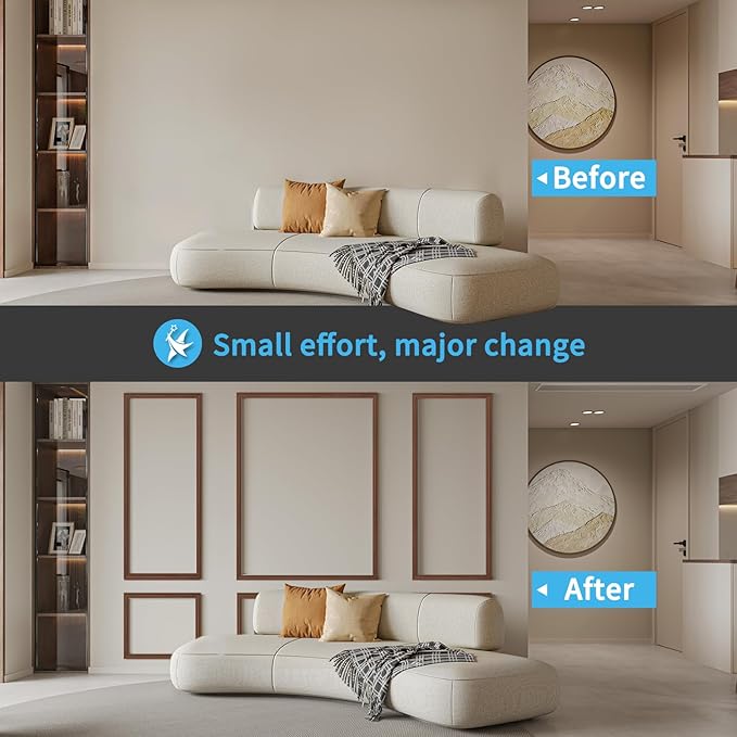 Art3d Pre-Cut Wall Molding Set of 6 pcs, Ready-to-Assemble Wainscoting Panels for Interior Wall Décor Living Room Bedroom Accent Wall - Installed with Glue, 3 Top 3 Bottom, Walnut