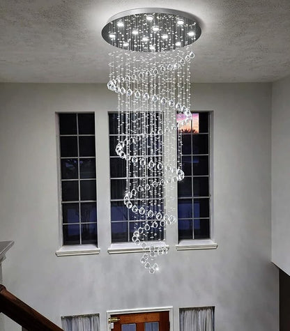 78 Inches Crystal Glam Chandelier Long Light Chandeliers with Dimmable Light Bulbs Silver High Ceiling Pendants Light Fixtures for Foyer Entryway Living Room Stair