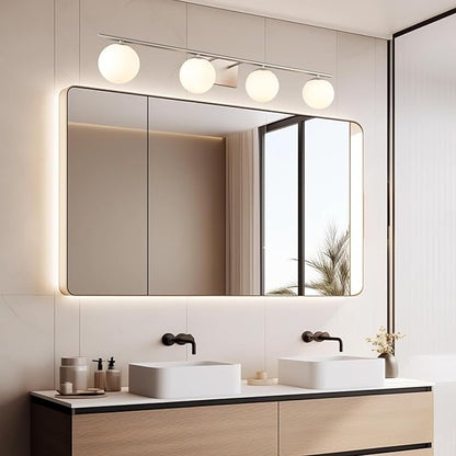 New Bathroom Vanity Light Fixtures 4 Lights Brushed Nickel Glass Shade Modern Wall Bar Sconce Over Mirror（(Exclude G9 Bulb)