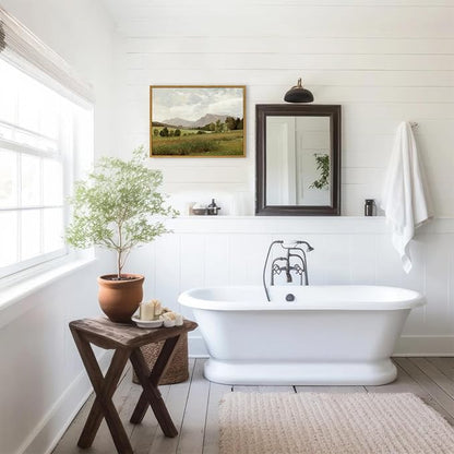 KBKBART Framed Vintage Landscape Wall Art Prints, Retro Muted Green Forest Valley Nature Wilderness Canvas Painting, Farmhouse Decor Wall Art for Bedroom, Bathroom,Vintage Wall Decor(12"x16")