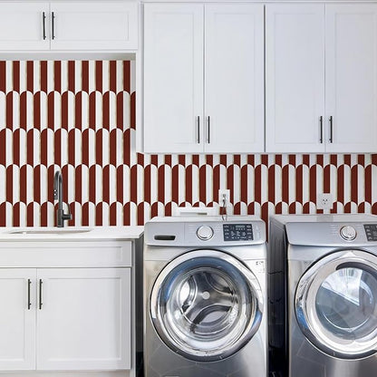 Vamos Tile Peel and Stick Backsplash Seamless Tile for Kitchen,White and Red PVC Mixed Light Gold Self Adhesive Fish Scale Metal Mosaic Tiles (10 Sheets)