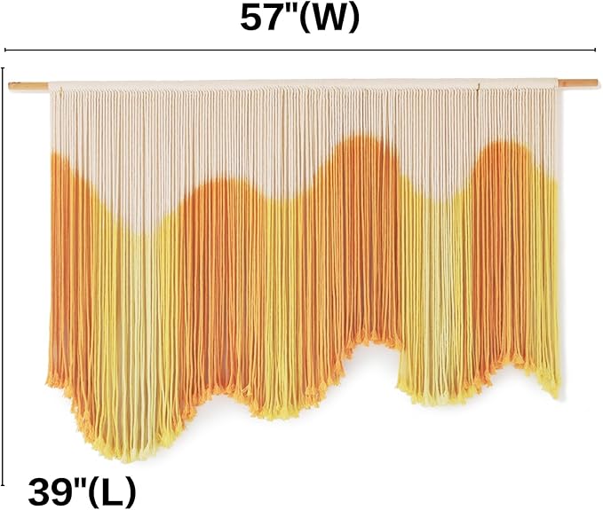 IOWER Macrame Wall Hanging Yellow Dip-Dyed Large For Living Room Boho Macrame Wall Decor 59" Wx37 L