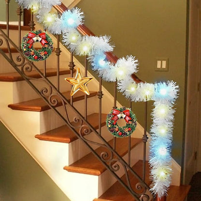 LOMIMOS 32.8 Ft Christmas Tinsel Garland with Lights, Pure White Decoration for Christmas Tree Party Wedding Supplies