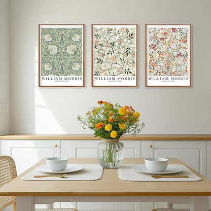 ILLBDR William Morris Wall Art Vintage Botanical Floral Canvas Wall Art Set of 3, William Morris Print Farmhouse Rustic Aesthetic Decor Abstract Artwork, 16x24 Inch Framed