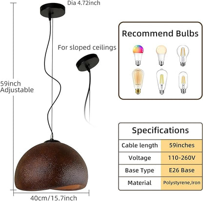 JAYMP 40cm Wabi Sabi Pendant Light for Dining Room Kitchen Island Farmhouse Hanging Lamp E26 Base Japanese Style Bird Nest Shape Lighting Fixture (Dark Brown,B Shape, 40cm/15.7in)