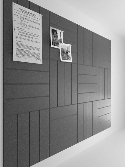 Bumusty Large Cork Board Alternative-47 x35 Felt Bulletin Board Tiles, with 30 Pushpins, 70 Adhesive Tabs, 12-Pack Slat Wall Paneling, Cork Boards for Office Push Pin Board Felt Board-Charcoal Gray