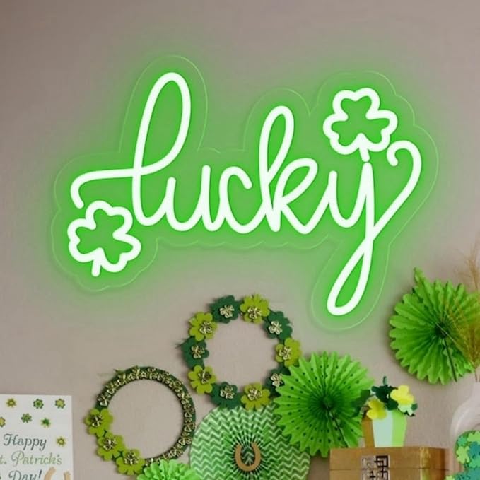 Lucky Shamrock Neon Sign, St. Patrick's Day Neon Sign,3 Leaf Clover Sign,Home Wall Decor,Saint Patrick's Day Decor,Encouraging Light For Party Favors, Classroom, Cave Bar Pub Home Party