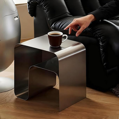 Modern Stainless Steel Side Table,Minimalist Nightstand and Sofa Table Silver Metal End Table Elegant Small Coffee Table for Bedroom Desktop Bookshelf Magazine Rack Multi-Functional Organizer