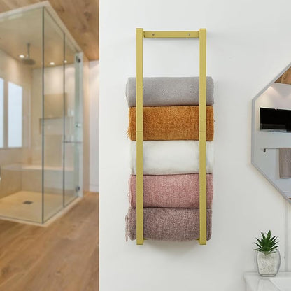 Towel Rack for Rolled Towels, Towel Rack for Bathroom,Wall Mounted Metal Bathroom Organizer, Bath Towel Holder Wall for Modern Small Space Bathroom Towel Storage