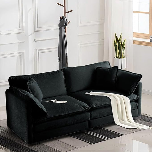 SoarFlash Chenille Sectional Sofa, Comfy Modular Loveseat Sofa, Modern 2-Seat Couch Deep Seat Sofa Set for Living Room,Black
