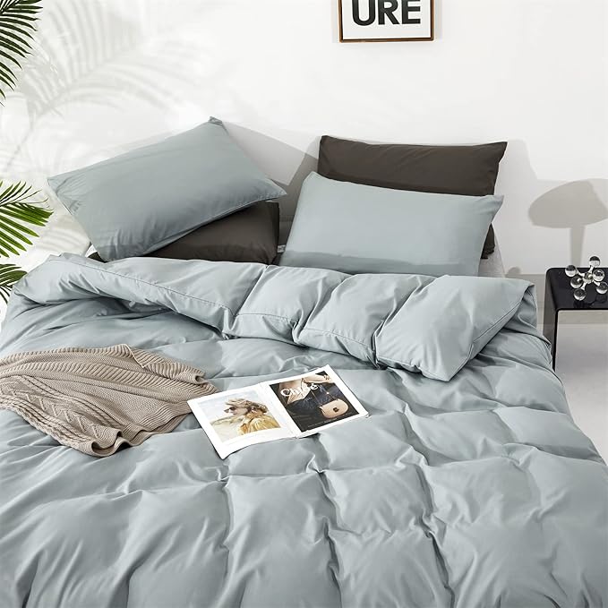 Pureant Dusty Blue Comforter Sets King Solid Light Haze Blue Bedding Comforters Cotton Women Men Plain Color Bed Quilts Modern Light Greyish Blue Blankets Comforters Soft Health Lake Blue Bed