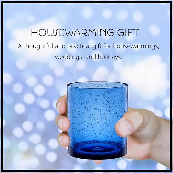 Artland 14oz Double Old Fashion Glass, Set of 4 | Iris Seeded Design, Cobalt Blue | Drinking Glass for Parties and Everyday Use - Mojito, Whiskey, Cocktail | Glassware & Barware Essentials
