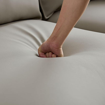 WILLIAMSPACE 124.8" Leather Curved Sofa Couch, Modern Upholstery Luxury Sofa with Pillows, Left Hand Facing Sectional Couch for Living Room (Right-Facing,Light Grey Leather)