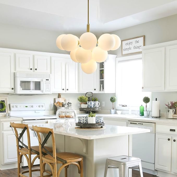 Mid Century Modern Chandelier 13-Light Brass Gold Pendant Lighting Fixture for Dining Room, Kitchen Island, Bedroom, Living Room