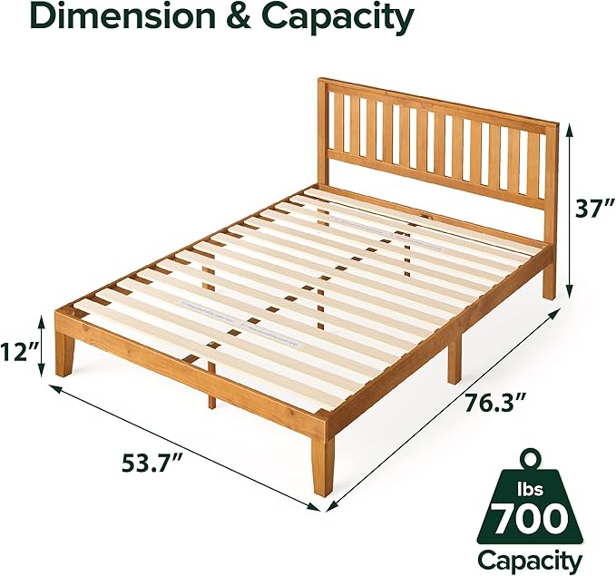 ZINUS Alexia Wood Platform Bed Frame with headboard, Solid Wood Foundation with Wood Slat Support, No Box Spring Needed, Easy Assembly, Rustic Pine, Full