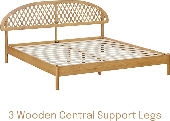 NTC Gem Wooden Bed Frame with Headboard, Solid Oak Foundation with Silent Slats and Wood Central Supports, 1000 Lb Capacity, Effortless Assembly, King - Rustic Oak