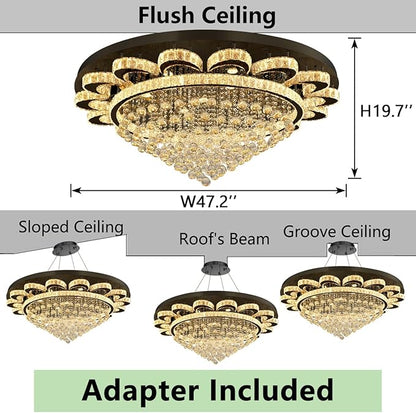Modern Chandelier Living Room Light Large Luxury Chandeliers for High Ceiling Foyer Entryway Lights Dimmable 110W LEDs Crystal Black Lighting Fixtures