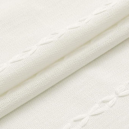 MitoVilla Boho Small Stall Fabric Shower Curtain 36 x 72, Ivory Half Size Narrow Polyester Linen Tassel Cloth Shower Curtains for Chic Modern Farmhouse Country Bathroom Decor