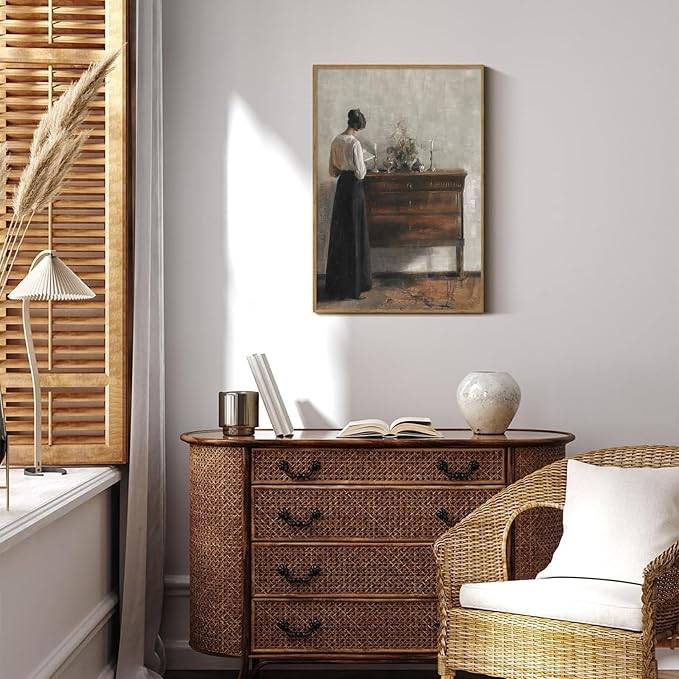 KBKBART Vintage Wall Decor Art Print, Framed Canvas Wall Art Mid-Century Lady Classical Women Painting Picture, Vintage European Portrait Painting for Bedroom Bathroom Decor Wall Art(16"x24")