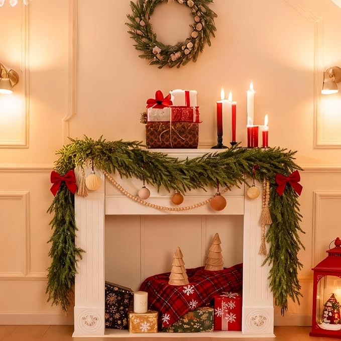6.3 FT Christmas Garland Decorations, Artificial Norfolk Pine Garland, Realistic Greenery Garland for Staircase, Mantle, Banister, Fireplace, Wall, Door, Table, Indoor & Outdoor Holiday Xmas Decor