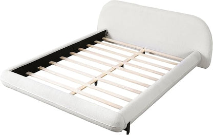 Queen Size Bed Frame, Upholstered Cloud Boucle Platform Beds Frames with Headboard, Anti-Collision Soft Rounded Corners Footboard, No Box Spring Required, Easy Assembly (29" H White, Queen)